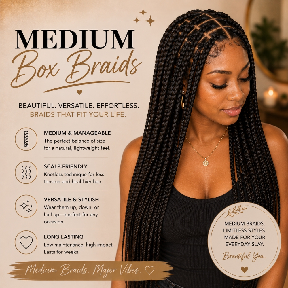 Medium Box Braids at Regina's Hair & Nail Studio in Corning, CA
