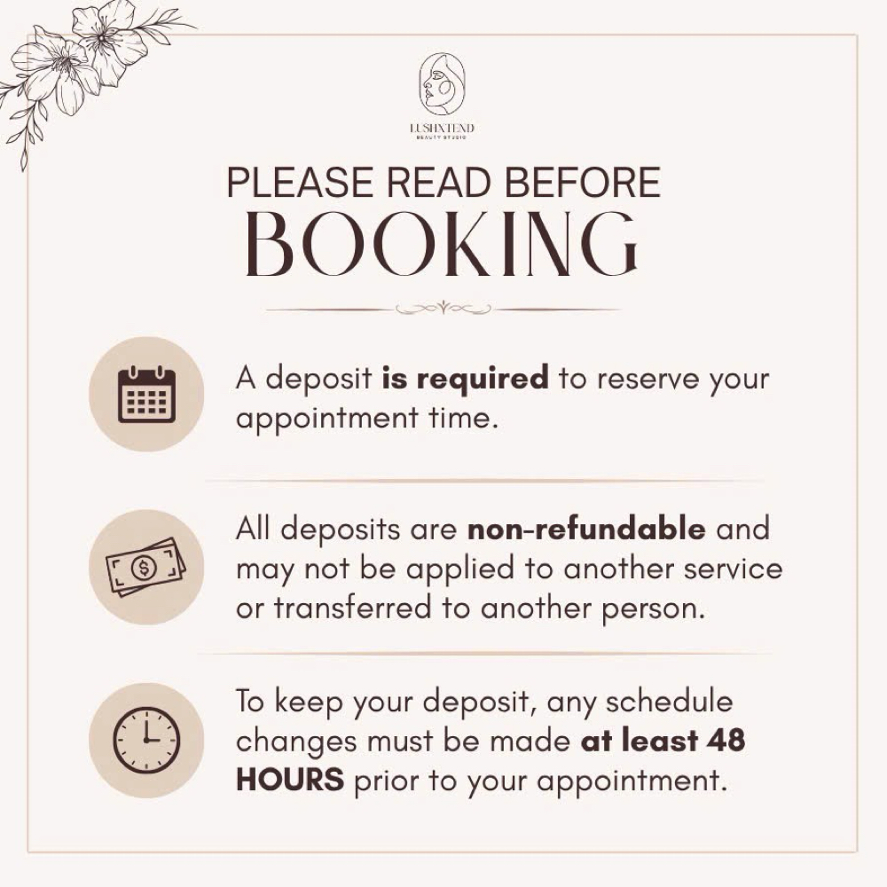 PLEASE READ BEFORE BOOKING at LUSHXTEND STUDIO in Fort Worth, TX