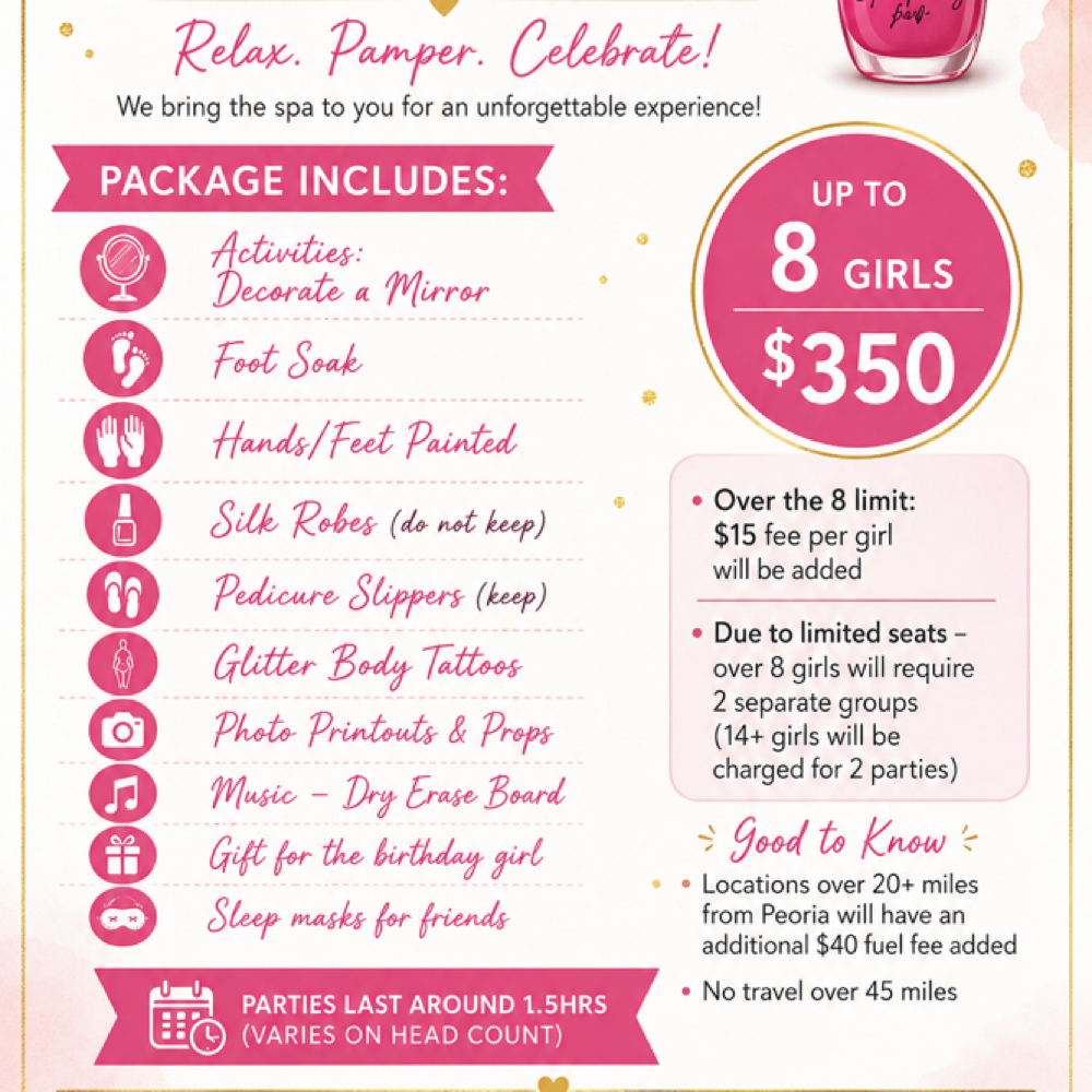 Bus Spa Party-8 Girls Max/Ages 4-11 at Wink On Wheels Spa Bus in Peoria Heights, IL