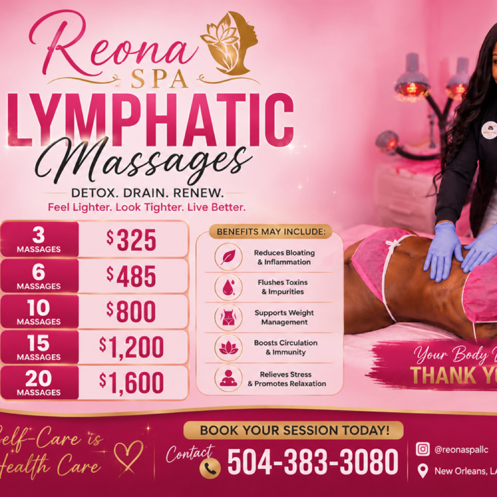 6 Lymphatic Massages at Reona Spa in Gretna, LA