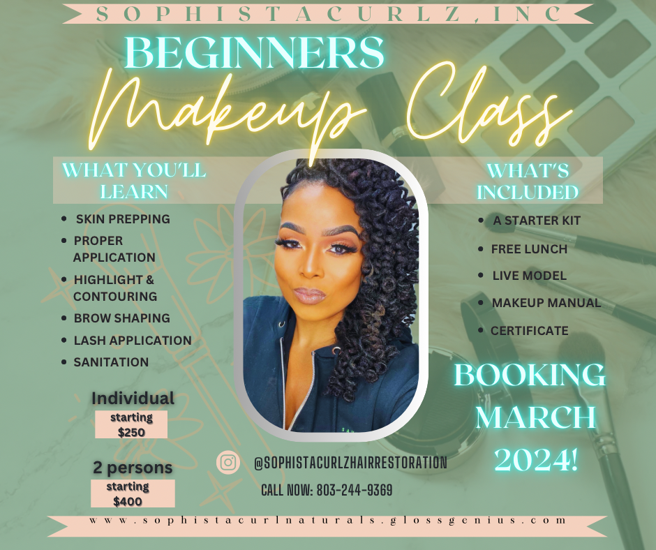 Beginner Makeup Class (2 Persons) at SophistaCurlz Hair Restoration Clinic - Weight Loss Center, LLC in Columbia, SC