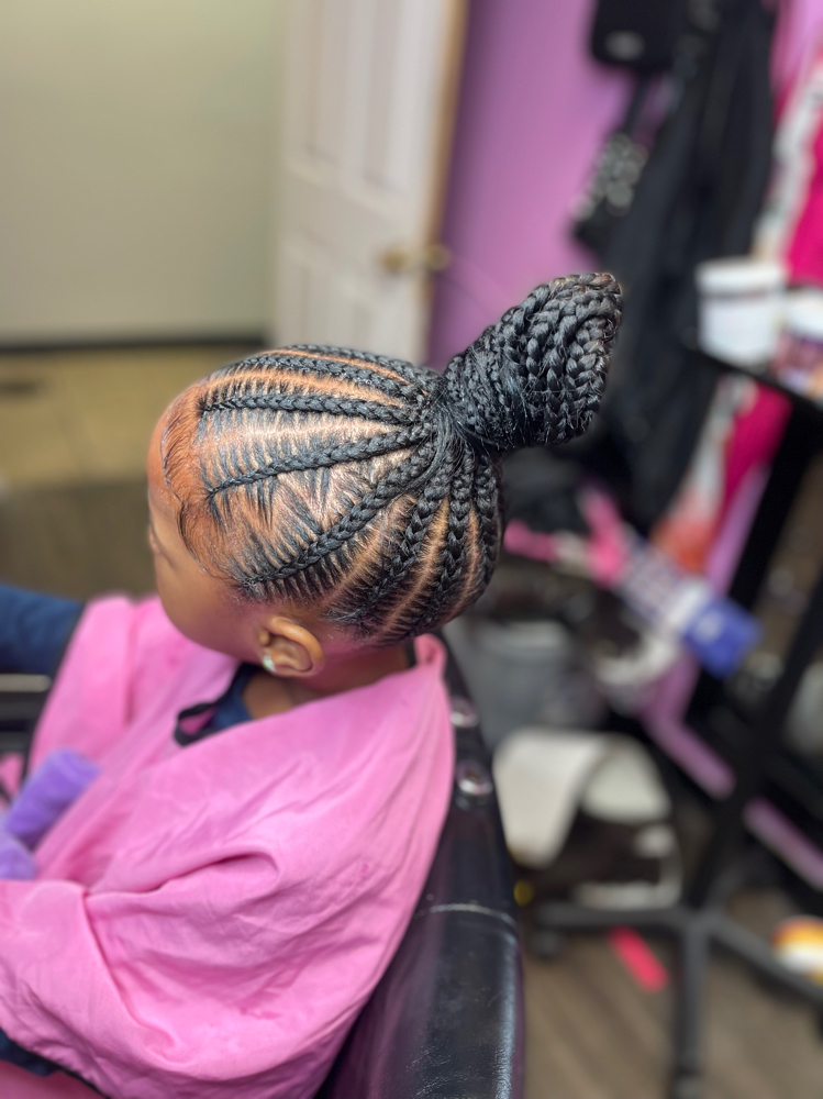 Kids Braided Bun With Zig Zag Part