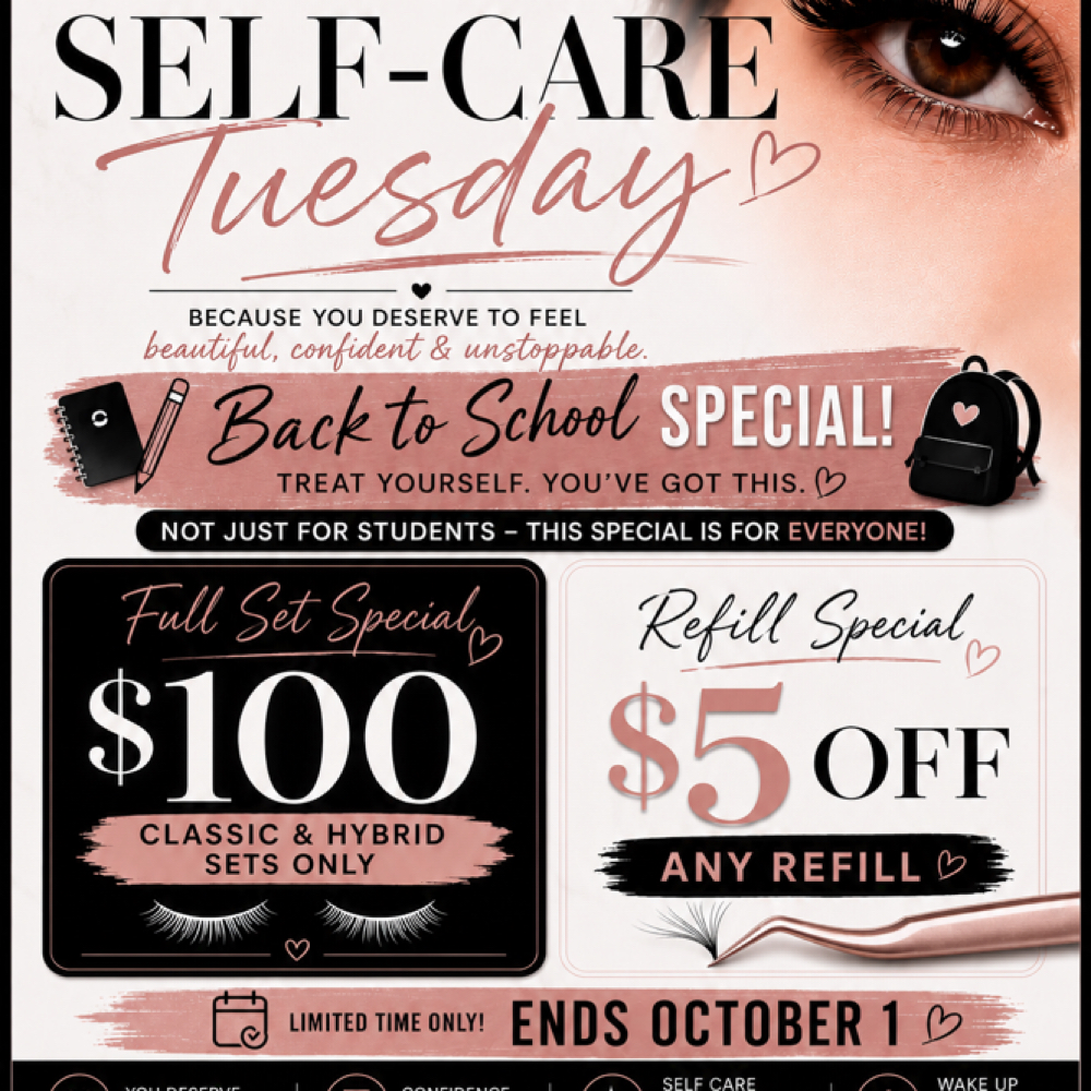 Self Care Tuesday at Lilah Lash in Philadelphia, PA