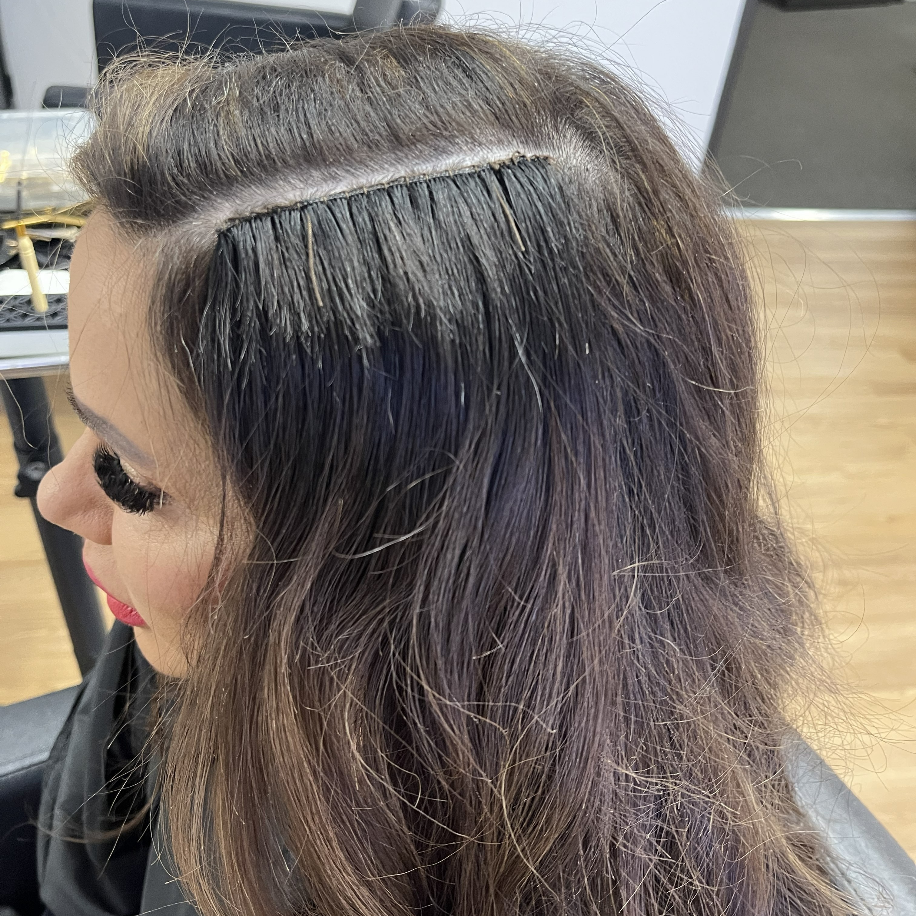 Invisible Bead extensions-micro row at Hair by Katie McIntyre in Laguna Hills, CA