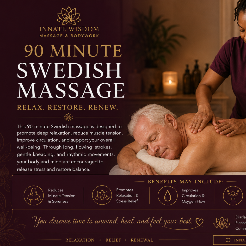 90 min Swedish Massage at Innate Wisdom Massage and Bodywork in Desoto, TX