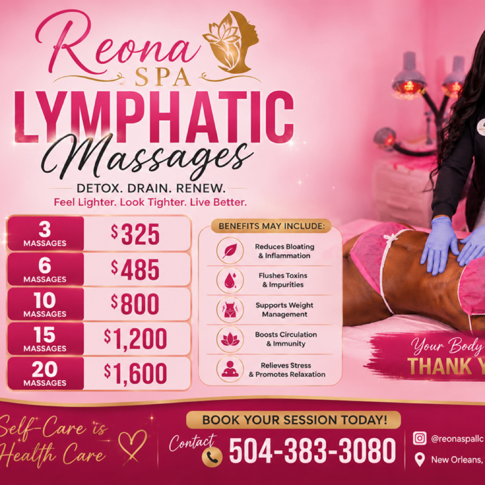 10 Lymphatic Massages at Reona Spa in Gretna, LA