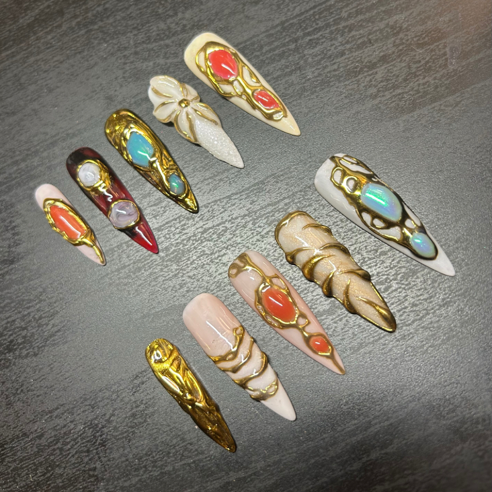 Long Complex Art Press On Nails at Vyda Nails in Bloomington, MN