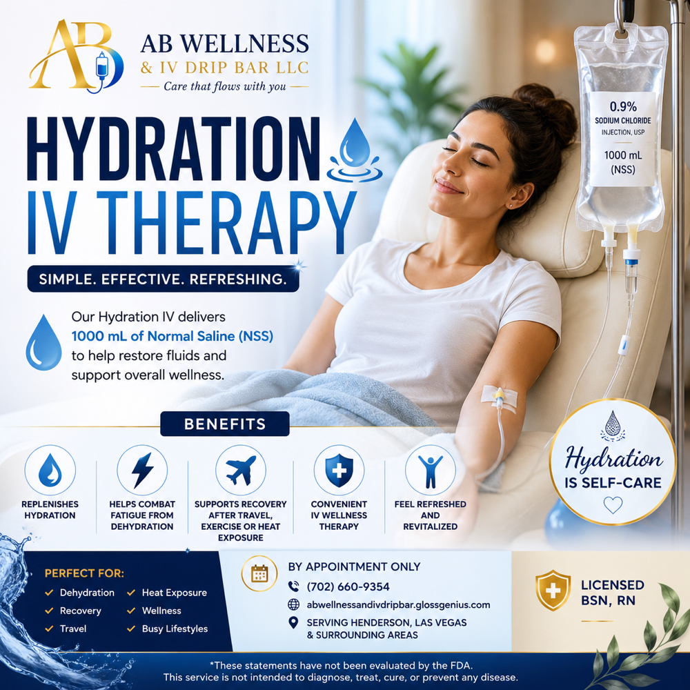 💧 HYDRATION IV THERAPY  Rehydrate at AB Wellness & IV Drip BAR in Henderson, NV