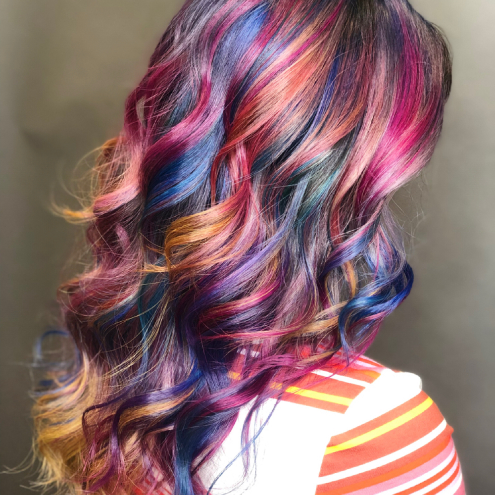 Rainbow Hair Color Application at The Rooted Gypsy Hair Studio in Savannah, GA