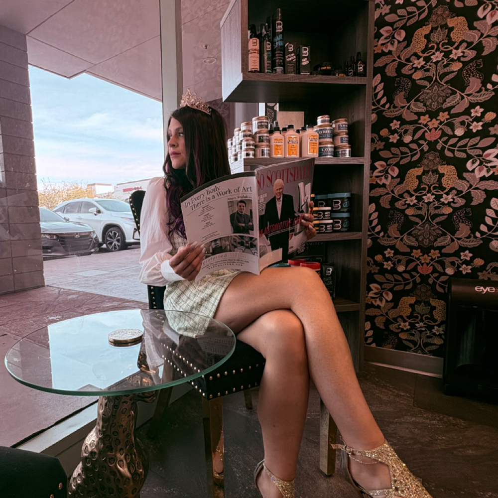 Hannah Chiavari at Crown and Clippers Barbershop in Scottsdale, AZ