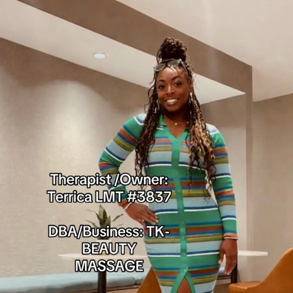 Terrica King LMT 3837 at TK BEAUTY MASSAGE in Southaven, MS