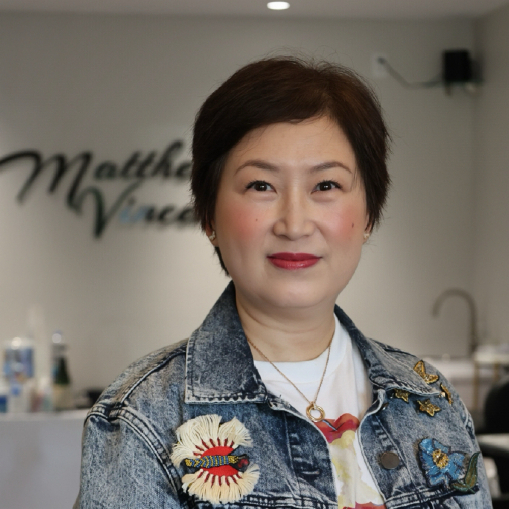 Lucy Liu at Matthew Vincent Hair Studio in Denville, NJ
